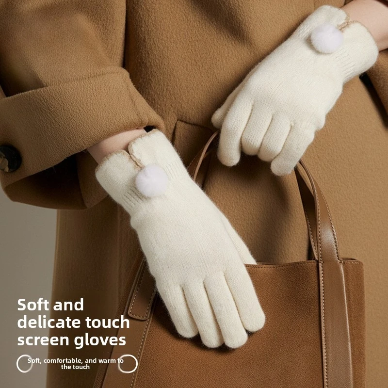 Winter Thermal Gloves Womens Outdoor Riding Ski Gloves Mens Wool Blended Touch Screen Knitted Finger Gloves Warm Cold Weather