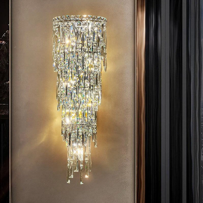 

Hotel lobby crystal wall lamp villa duplex floor living room background wall decorative lamp light luxury bedroom atmosphere