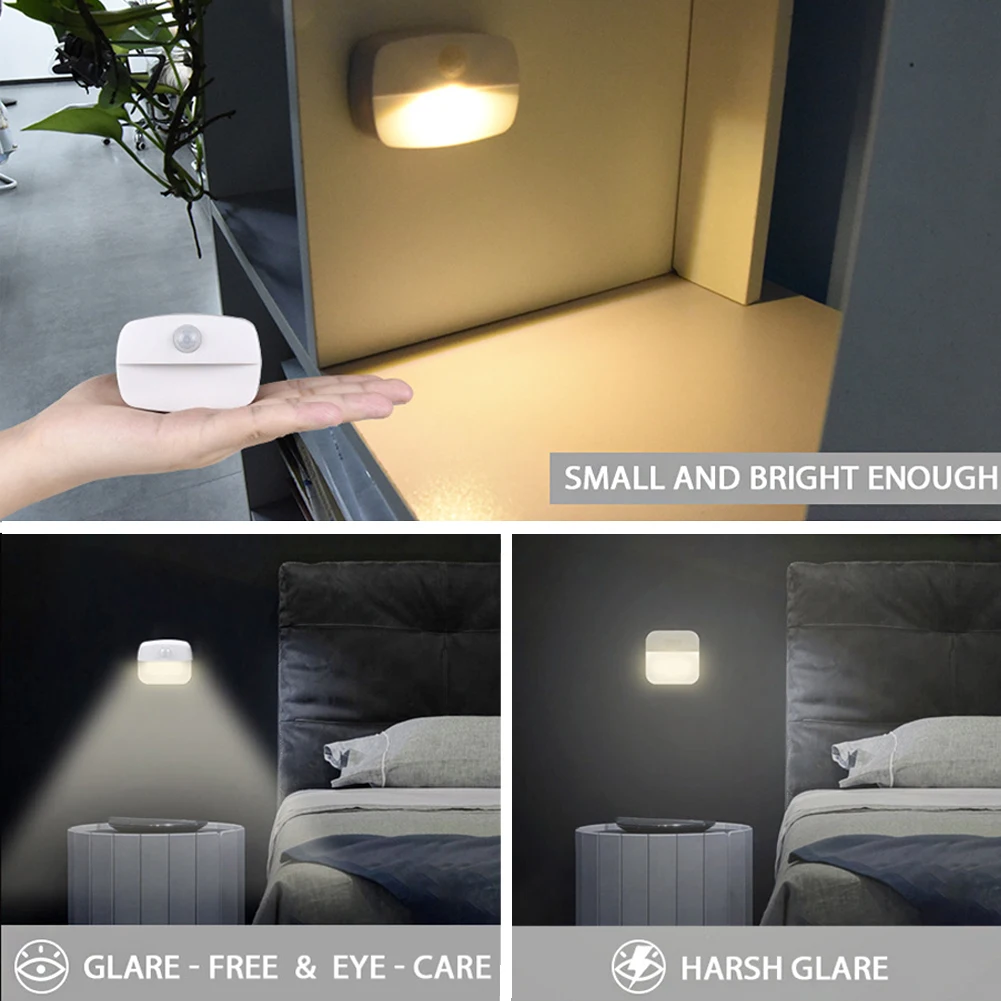 Motion Sensor LED Night Light Auto ON/OFF Wireless Under Cabinet Lamp For Kitchen Bedroom Cupboard Closet Stairs Lighting