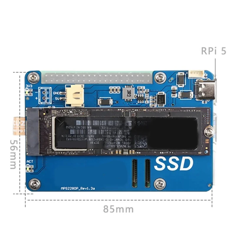 MPS2280P PCIE M.2 NVME SSD HAT For Raspberry Pi 5 Support 2280 2230 2242 Gen 3 Expansion Board