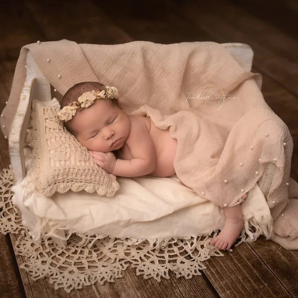 1 Set Newborn Baby Photography Props Hand-made Hollow Lace Circular Cushion And Pillow Baby Shooting Accessories