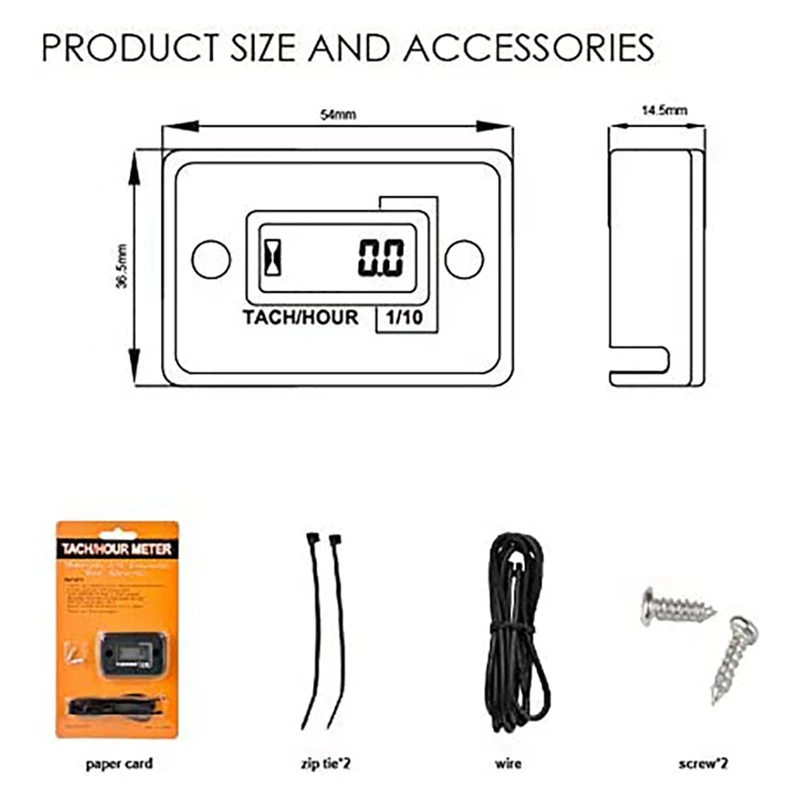 Tach Hour Meter Digital Inductive Tachometer Powerful Measuring Waterproof Design For Gas Engine Generator (2/4 Stroke)