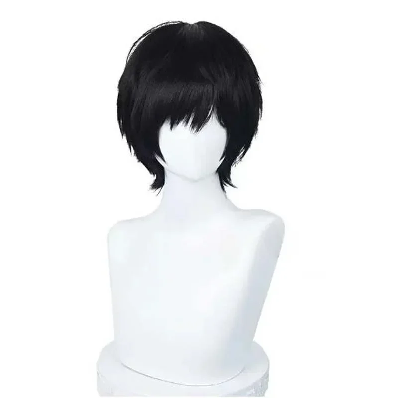 Anime motosega uomo Yoshida Hirofumi parrucca Cosplay 35cm corto nero resistente al calore capelli sintetici parrucche da festa uomo