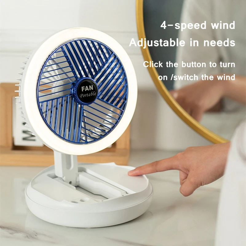 Ventilatore pieghevole multifunzionale da tavolo ventilatore da parete con lampada a LED ricarica USB ventilatore portatile di raffreddamento ad aria con batteria da 2400mAh