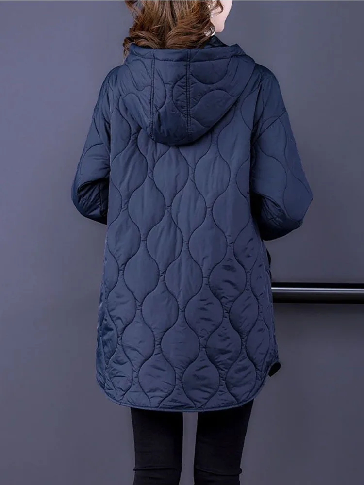 여성용 다운 코튼 패딩 재킷, 후드 파카, 긴 상의, 경량, 얇은 오버코트, 오버사이즈 L-6XL, 가을, 겨울, 2023