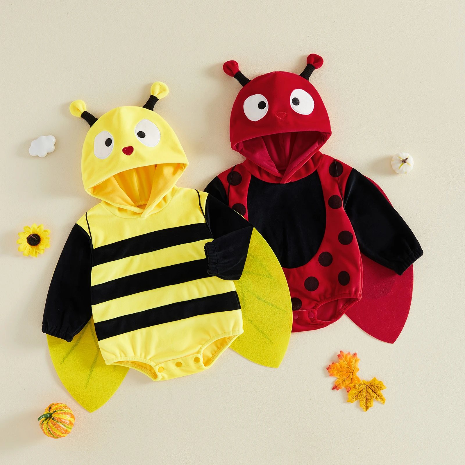 Baby Cosplay Costume Long Sleeve Hooded Stripes/Dots Romper with Wings Cute Animal Photography Halloween Costumes