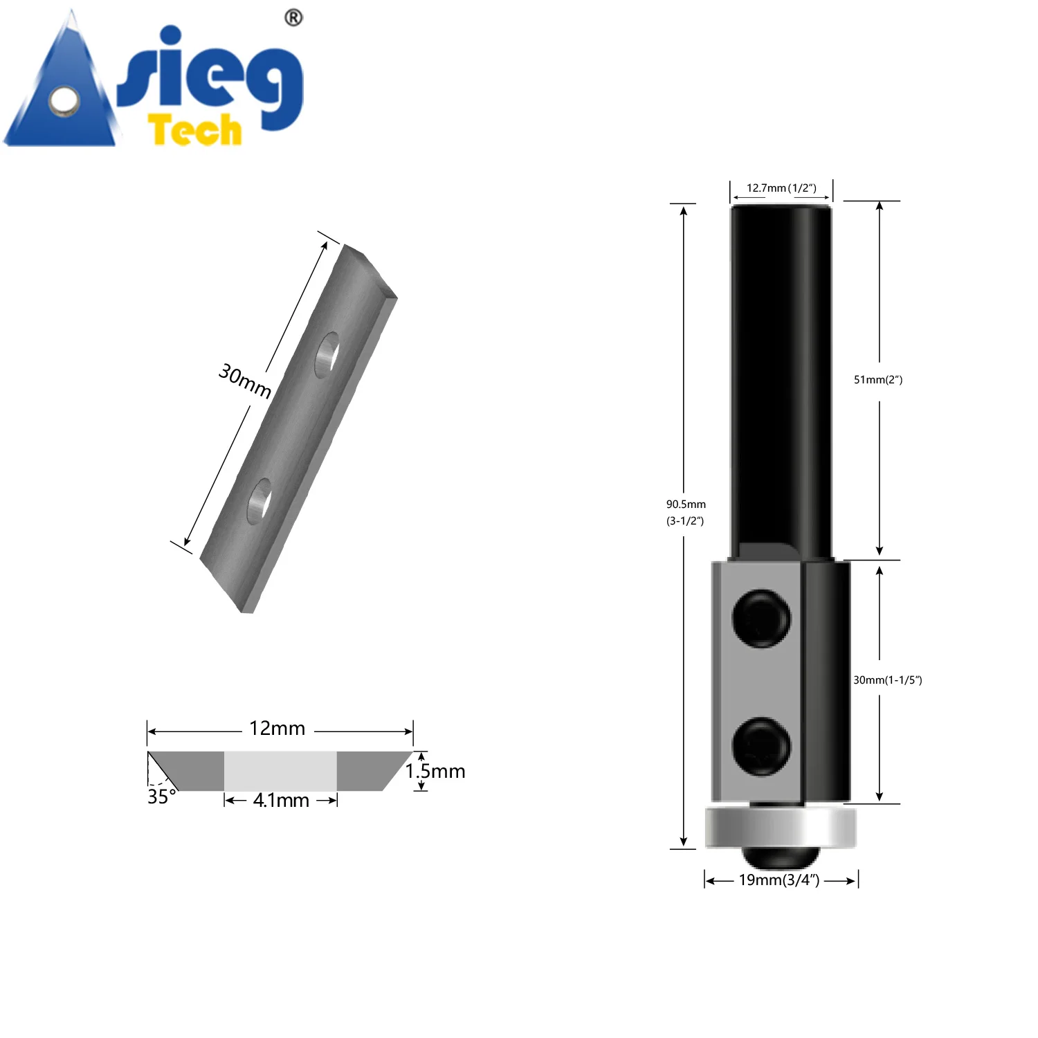 Spiral Flush Trim Router Bit 12.7mm 1/2