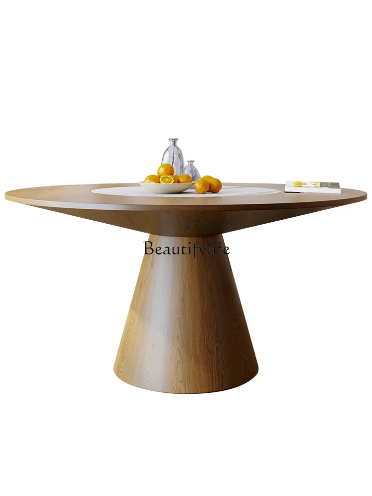 

Solid wood round dining table Nordic surprise wind round inlaid turntable