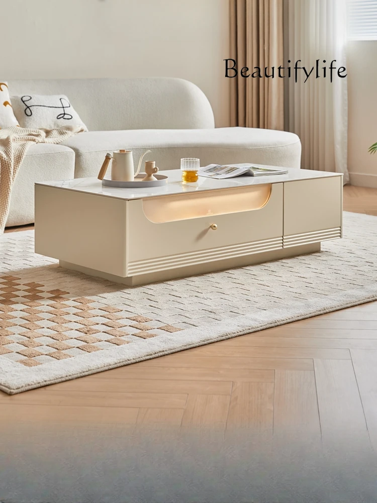 

Living Room Light Luxury Cream Style Stone Plate TV Cabinet Household Minimalist Modern Floor Cabinet Tea Table Combination