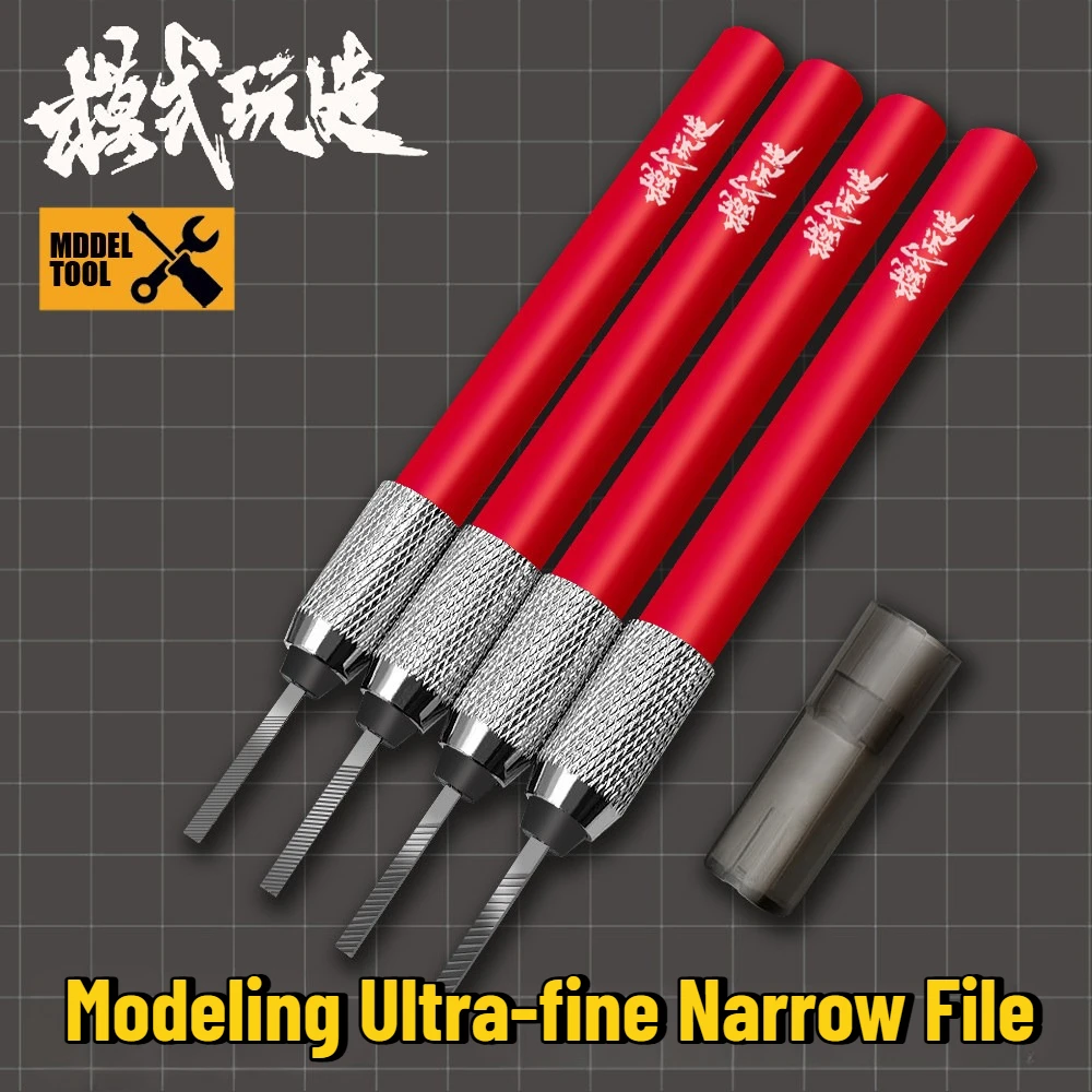 MS049 Hobby Metal File, Ultra‑Narrow Tip for Gundam Military Model Gate Deburring, Knurled Grip Dual‑Mode Design