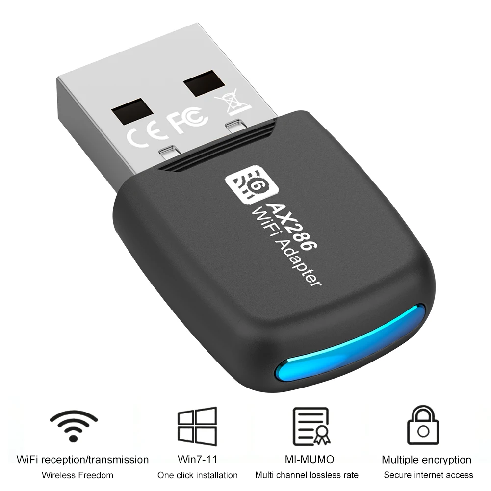 

WIFI 6 USB Dongle Wireless Network Receiver Driver Free Wi-Fi Lan Adapter 2.4GHz 286.8Mbps For PC/Laptop Windows7/10/11