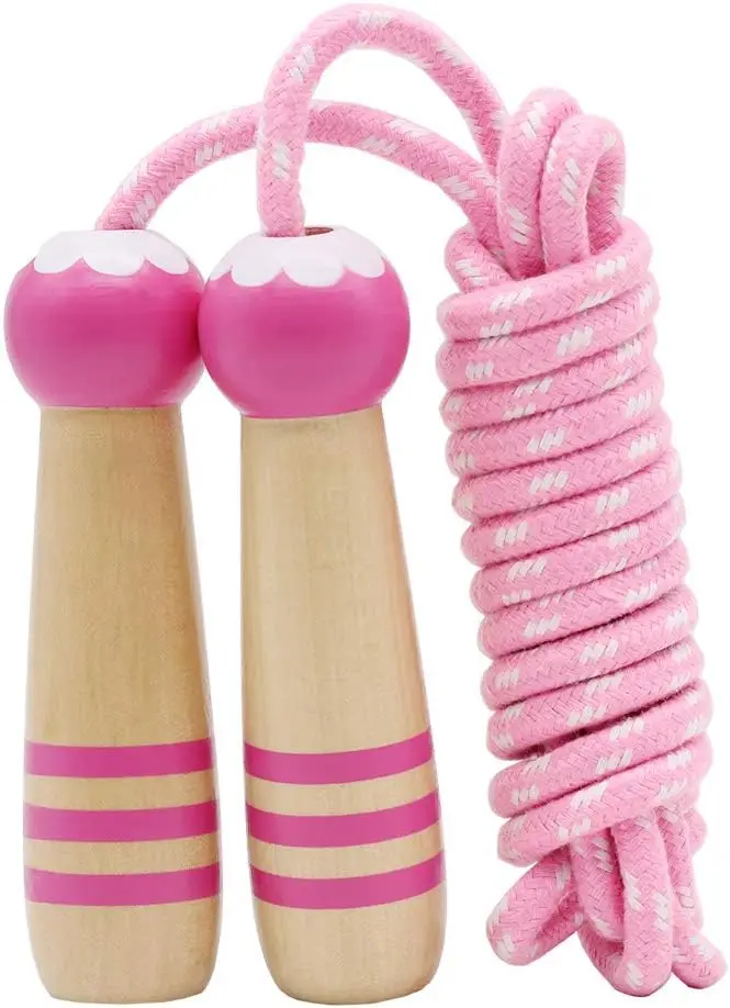 

Adjustable Cotton Jump Rope for Kids, 7ft Wooden Handle Skipping Rope for Boys Girls Fitness Exercise