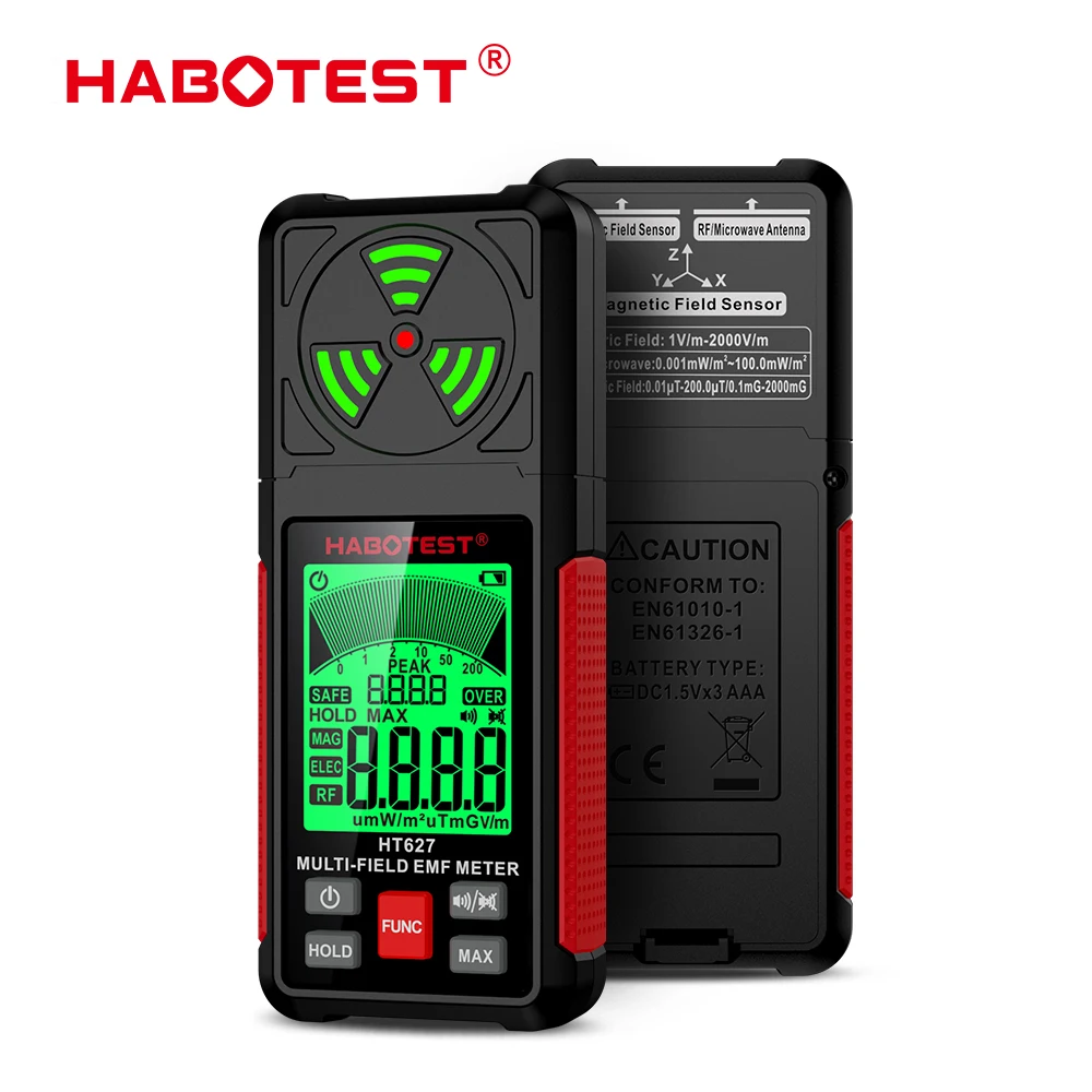 HABOTEST HT627 EMF Meter Professional Electromagnetic Field Radiation Detector Handheld Portable Radio Frequency Warn Meter