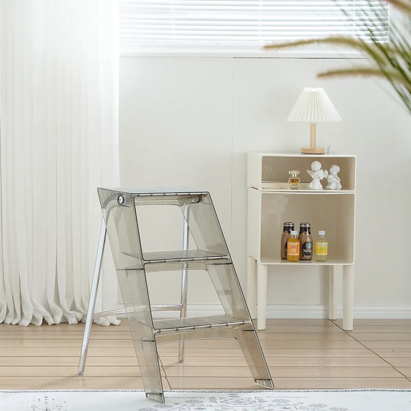 Nordic household function ladder transparent folding room built-in three-step herringbone ladder acrylic children play