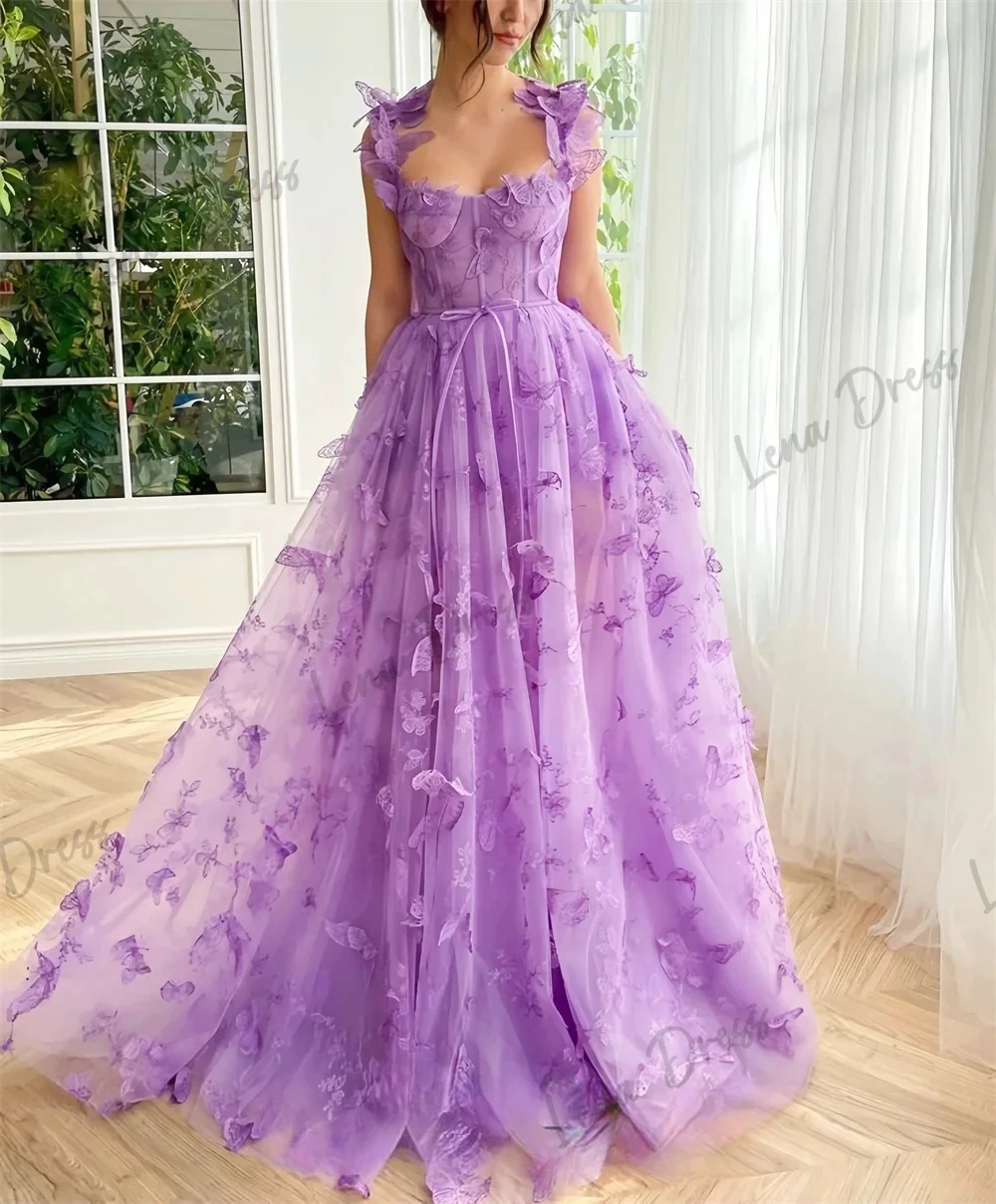 

Lena-Summer Fashionable Purple 3D Butterfly Design Lace Embroidered sheer Party Dress Elegant Sleeveless Dress