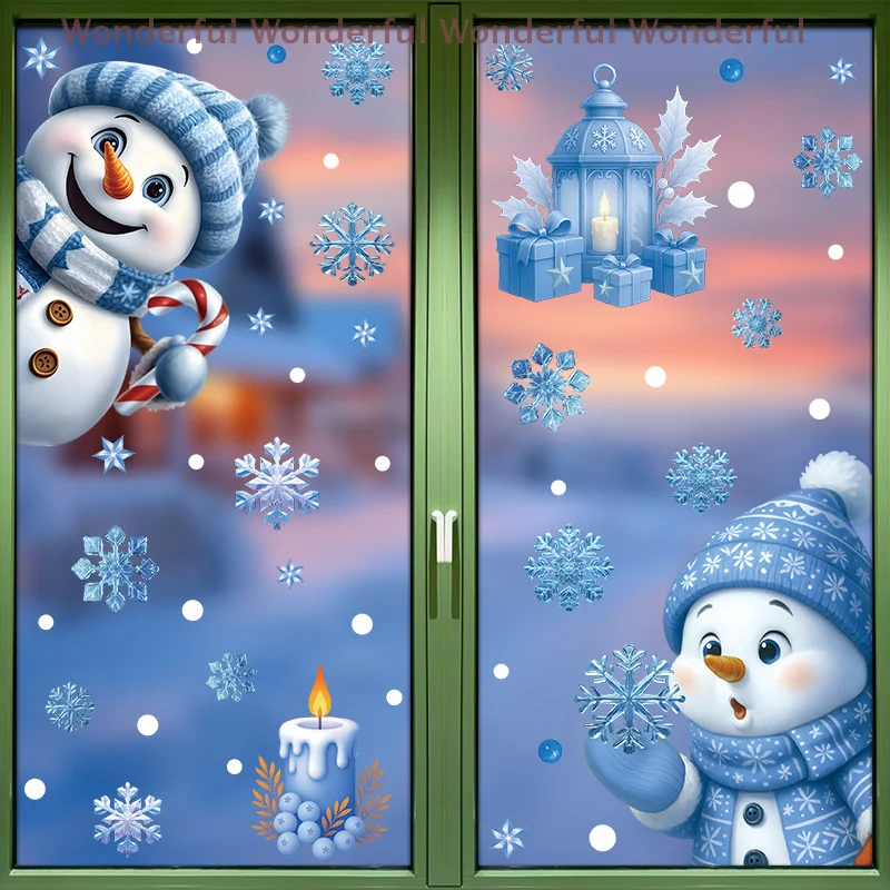 الأزرق ثلج سانتا كلوز الطيور ندفة الثلج الأيائل عيد الميلاد الحلي ملصقات نافذة عيد ميلاد سعيد 2025 سنة جديدة سعيدة 2026 الشارات الاحتفالية