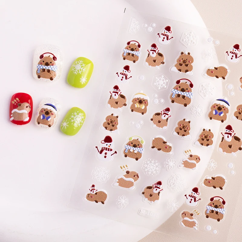 

Cute Capybara 5D Nail Art Stickers Soft Embossed Reliefs Nail Charm Self Adhesive Manicure Decals Nail Decoration