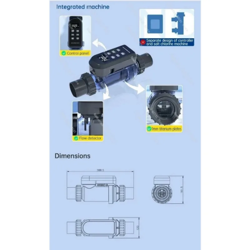 For Swimming Pool Salt Chlorinator, Automatic Salt Chlorine Generator System, Pool Saline Chlorination Replacement Unit