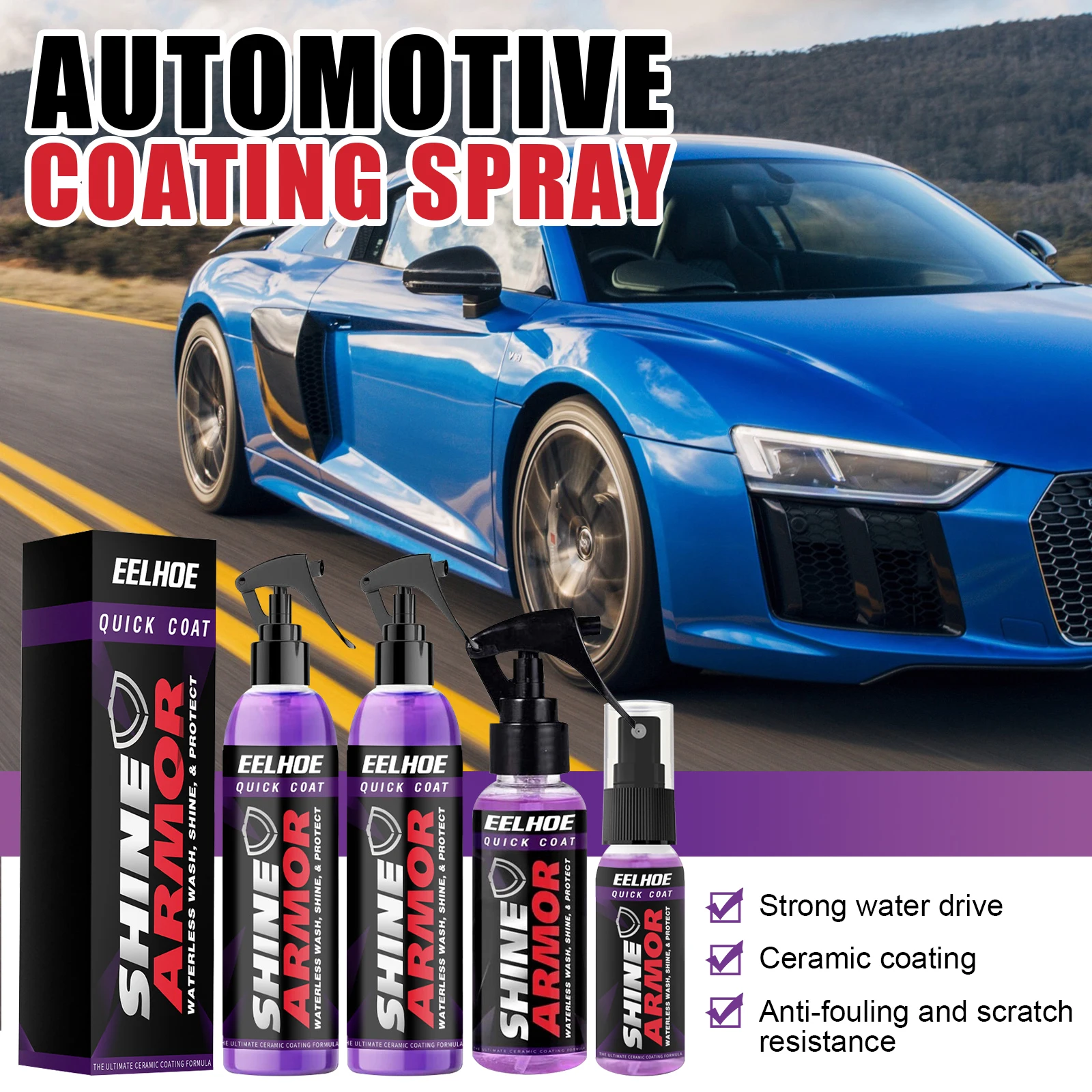 Fortify Quick Coat Ceramic Coating Car Wax Polish Spray Waterless Car Wash&Wax Hydrophobic Top Coat Polish