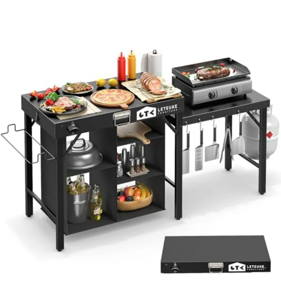 

Grill Table for Blackstone Griddle, Portable Foldable Grill Table with Storage Fits Ninja, Blackstone Griddle Stand for Outdoor
