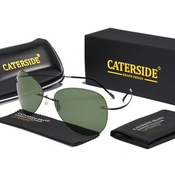 Caterside Pilot Polarized Sunglasses Men Rimless Titanium Alloy Ultralight Sun Glasses Women Driving Sports Fishing Summer Style