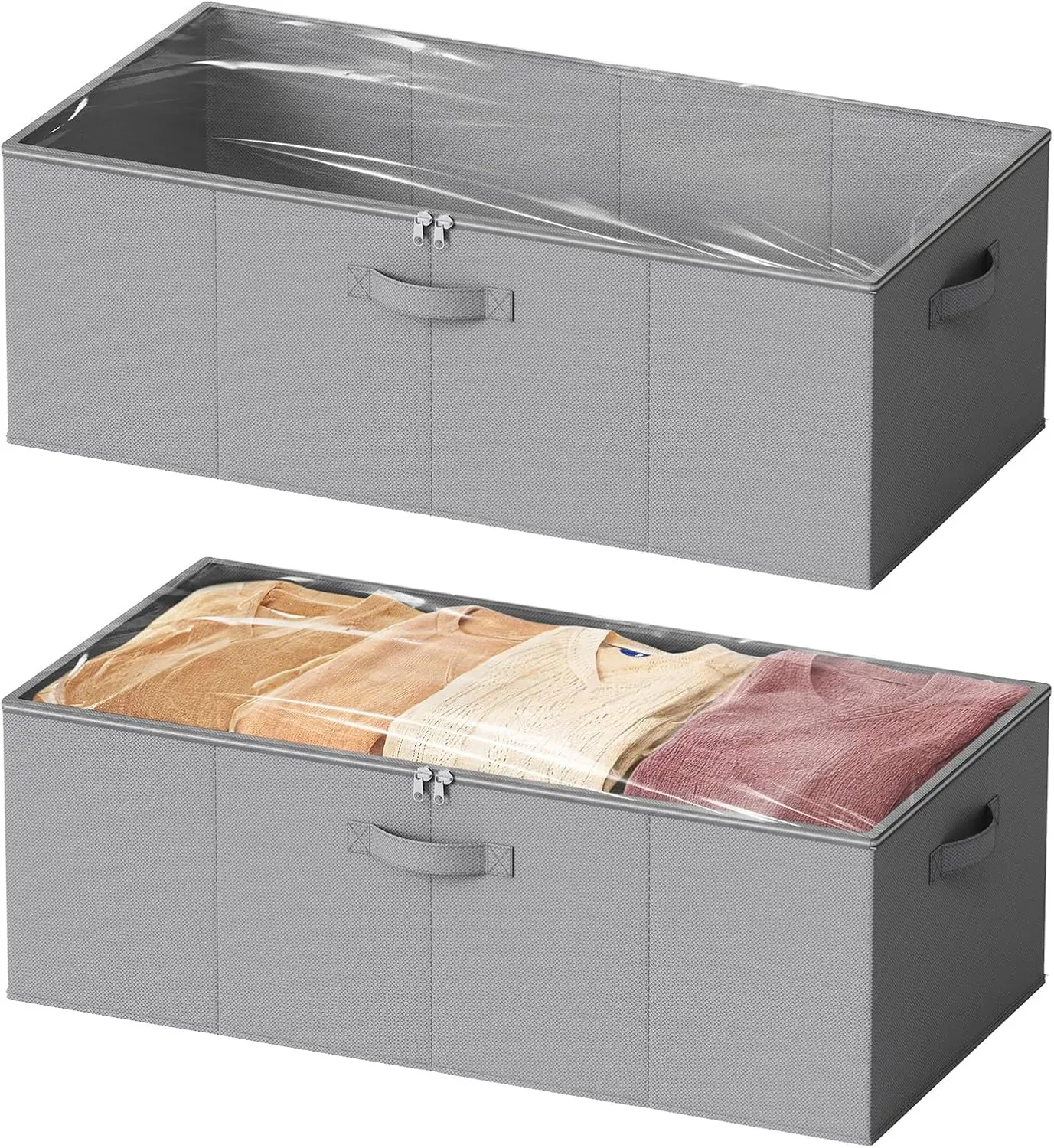 

2 Pack 10-Inch High Under Bed Storage Containers with Lids, Large Organizer Bins for Bedroom, Dorm, Clothes, and Closet