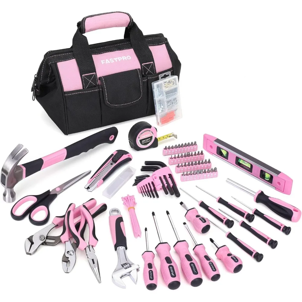 

Pink 220-Piece Home Repair Tool Kit with 12-Inch Storage Bag for DIY Projects