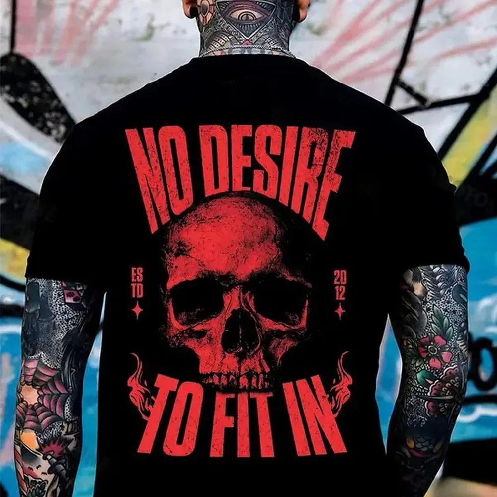 100% Cotton Chill In Style: Men'S Casual Tee With Skull Print – NO DESIRE TO FIT IN Golf Gift T-Shirt For Men And Women