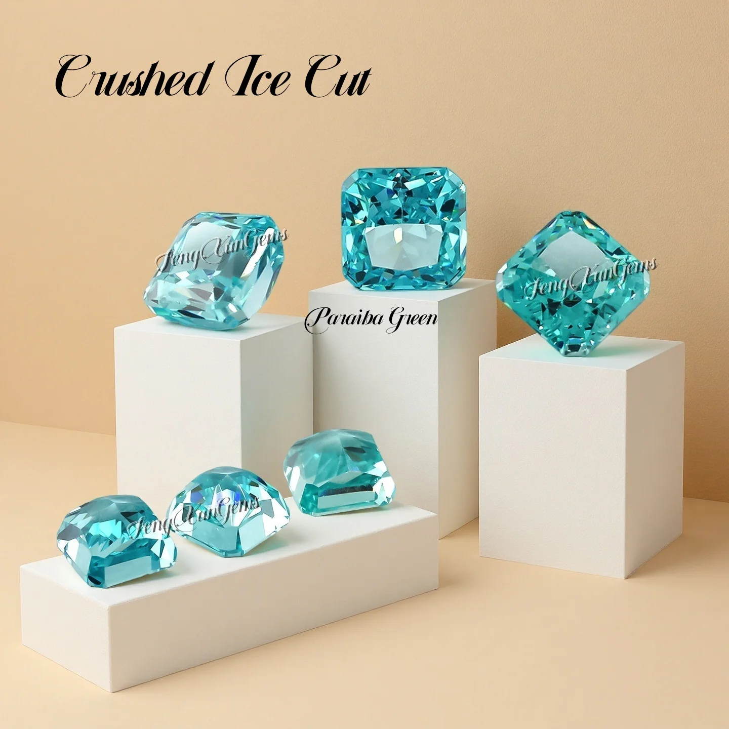 

Wholesale Cubic Zirconia Synthetic Gemstone 5A 4k Crushed Ice Cut Paraiba Green Square Shape Loose Stones For Jewelry