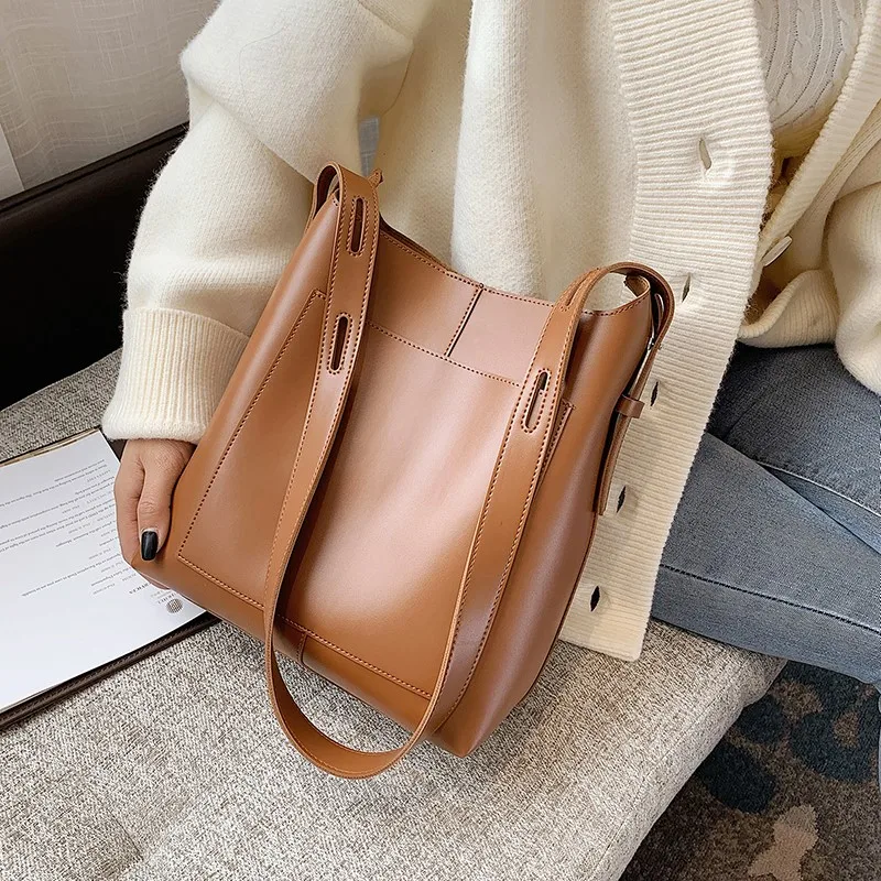 Retro Pu Leather Shoulder Bags Women 2 PCS/SET Luxury Fashion Brown Large Capacity Crossbody Bag 2024 New Big Handbags Tote Bag