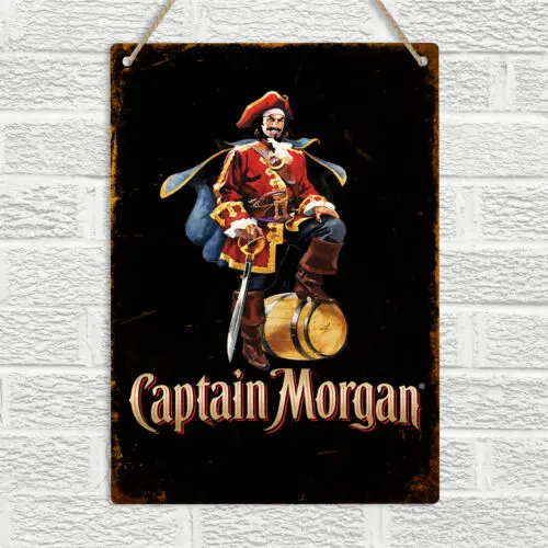 Letrero Metálico de Pared con Diseño de Ron Especiado CAPTAIN, Estilo Vintage Retro para Bar, Pub o Cuarto de Hombre, en Aluminio