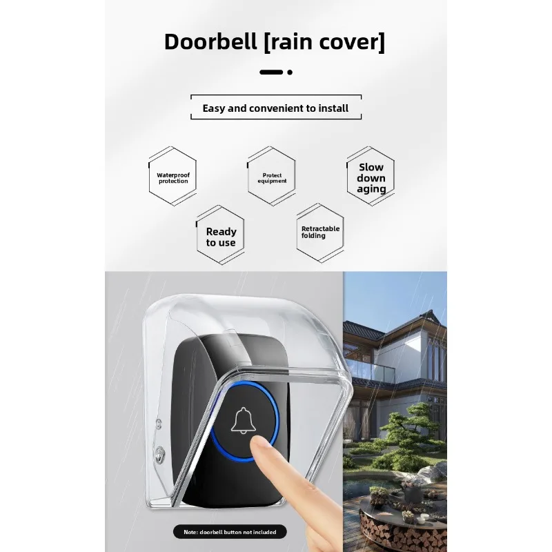 Transparent Outdoor Waterproof Cover for Wireless Doorbell - IP55 Rating, Weather-resistant. U-shaped Full Protection