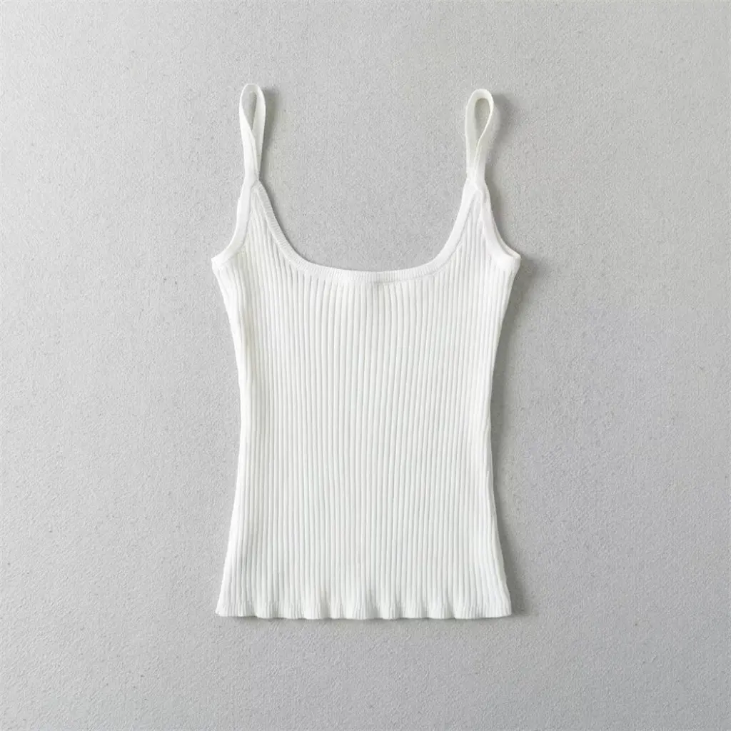 

YPFF Women's Slim Fit Knitted Camisole Cropped Top European American Style Sexy Slimming Bottoming Trendy Girls' Clothing