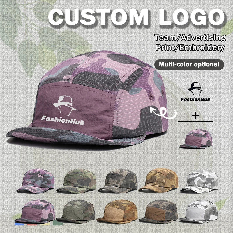 Vintage Camouflage Splicing 5-panel Baseball Caps Customizable Logo Summer Outdoor Leisure Sunscreen Versatile Men's Hats
