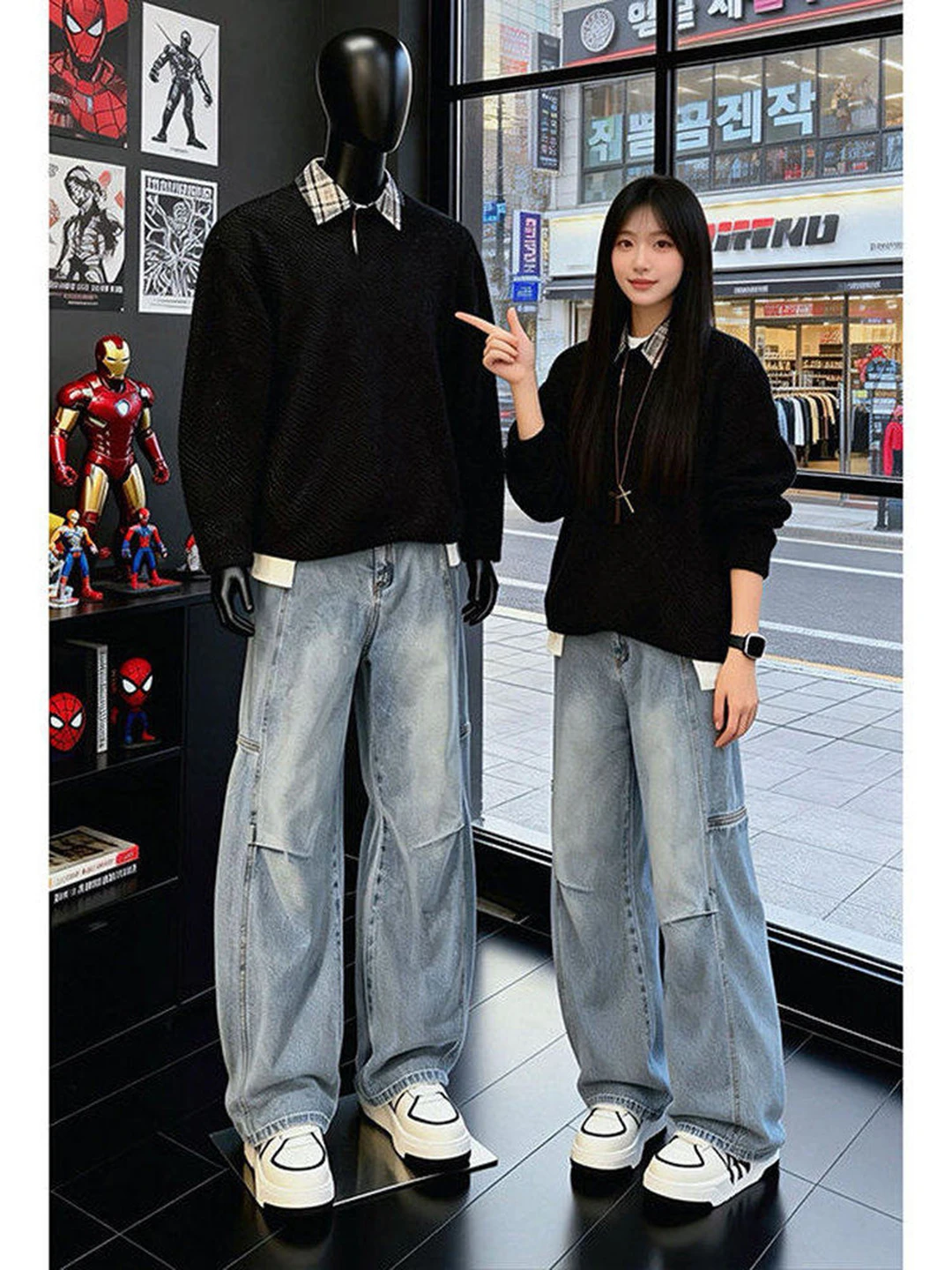 

Cleanfit Blue Wide Leg Men's Jeans American High Street Vibe Washed Knife Pants mid Waist Zipper Closure Casual Denim