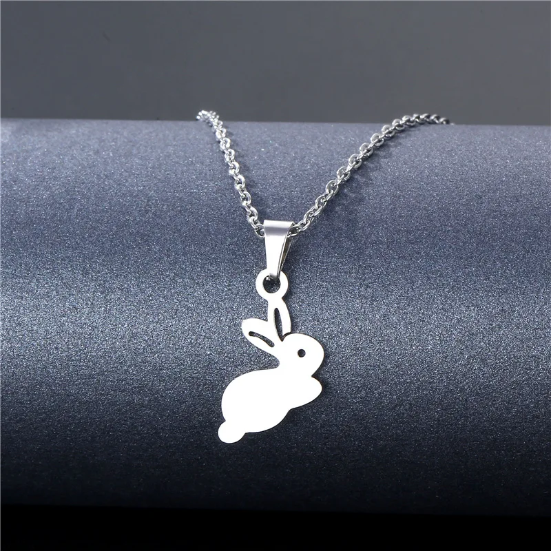 Trendy Baby Rabbit Pendant Necklace Women Girl Stainless Steel Bunny Head Charm Pendant Necklaces Fashion Lovely Animal Jewelry