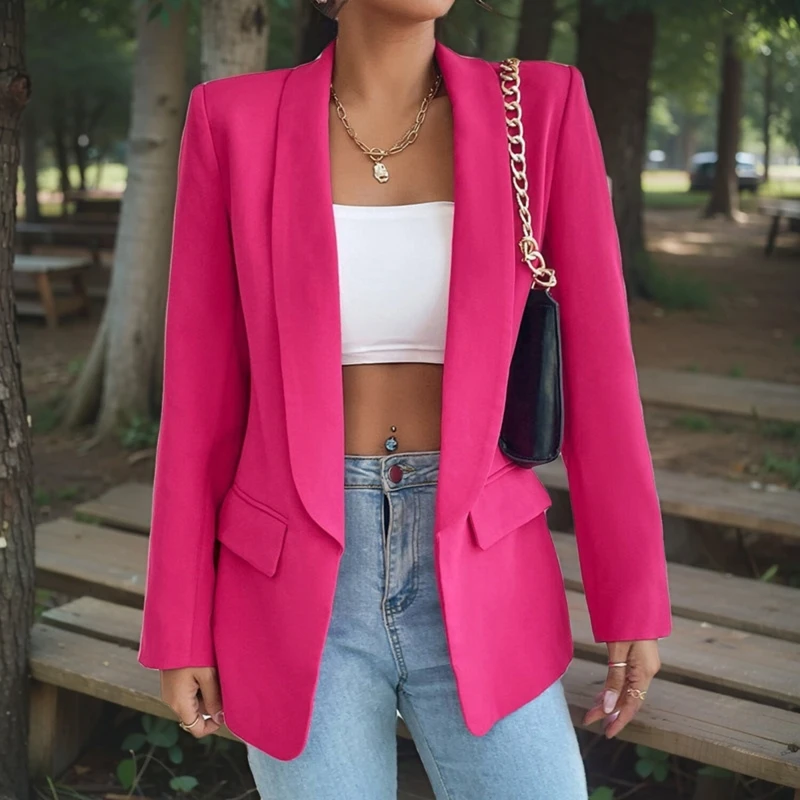 

Korean Sle Long Sve Pure Color irt Collar Women's Jaet Street Sle Spring Autumn Commute Faion Outerwear