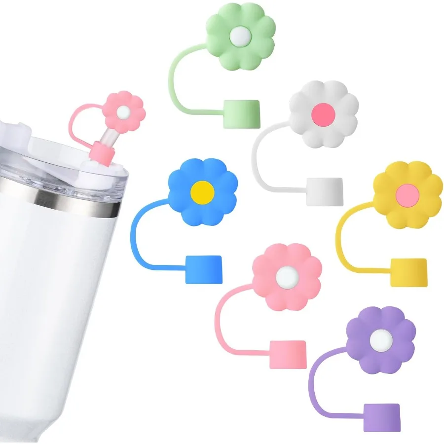 Tapa de paja Toppe de 0,4 pulgadas y 10mm, tapa de pajitas para vaso de 20and30and40oz, taza para beber con mango, puntas de silicona bonitas reutilizables, 6 uds.