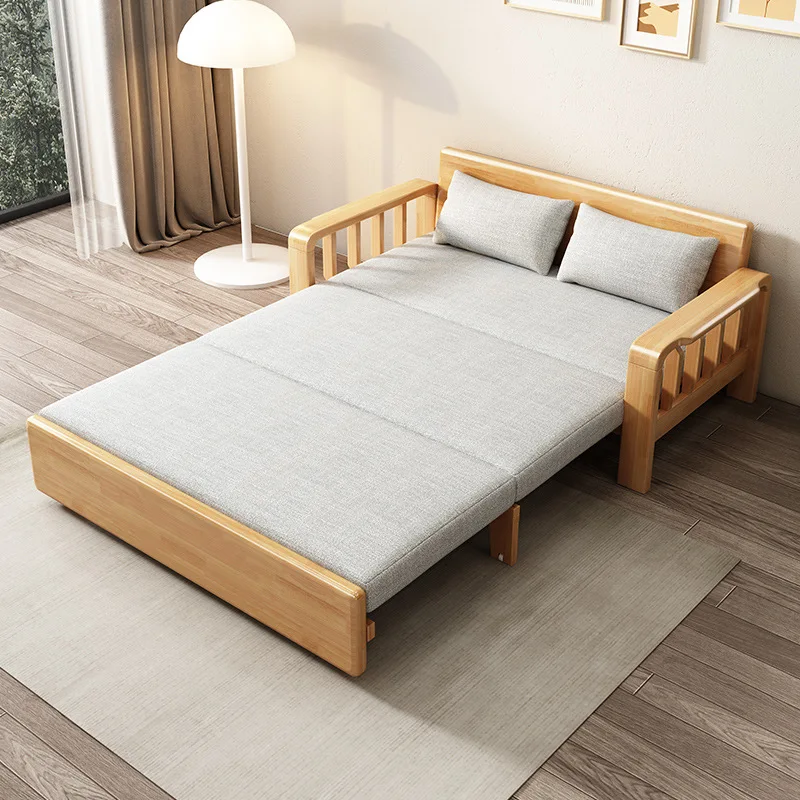 Multifunctional solid wood sofa bed folding dual-purpose lunch break bed small apartment living room retractable sofa