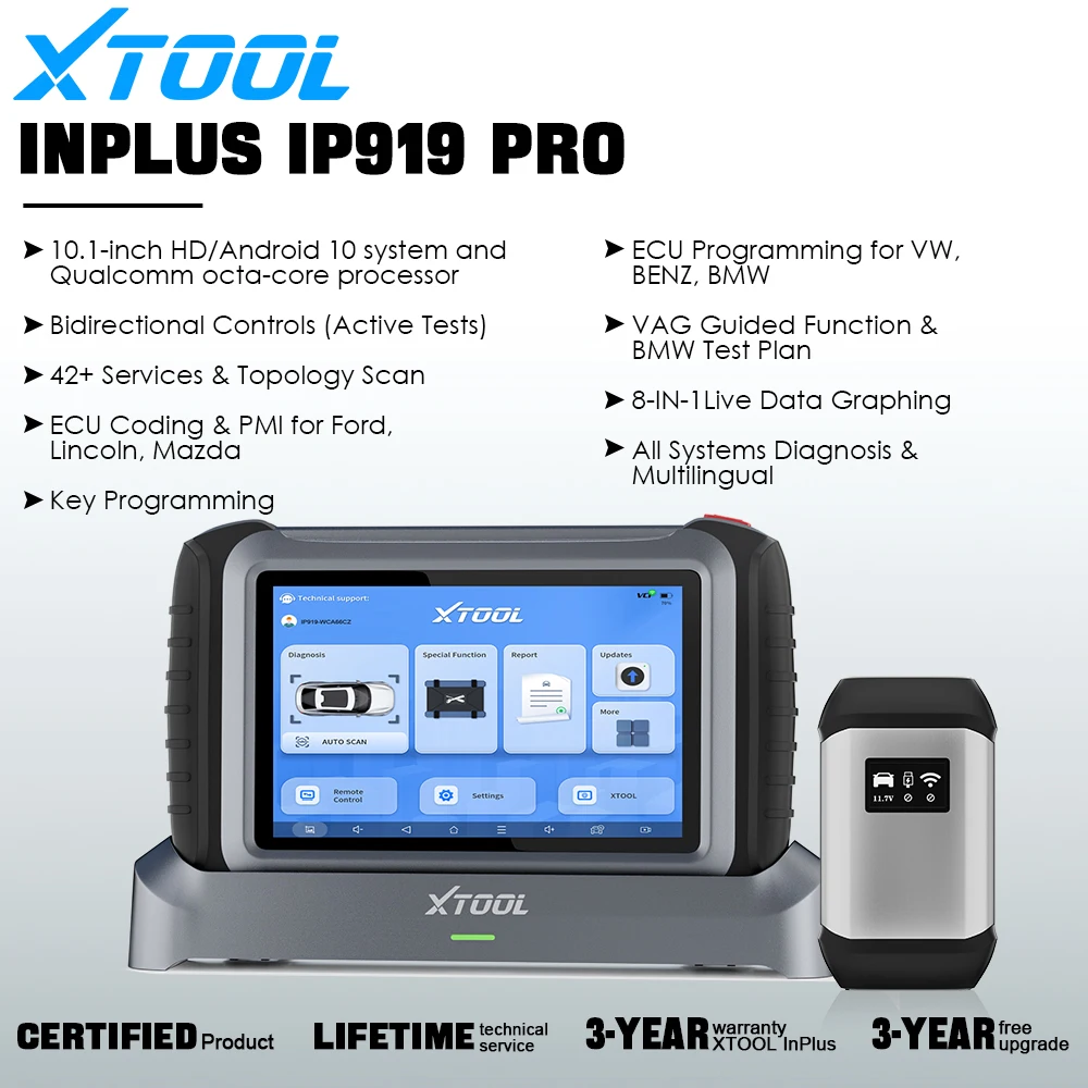 XTOOL INPLUS IP919 Pro Automotive Scanner CAN FD&DOIP&FCA Key Programmer All System Diagnosis Bi-Directional Control 42+Resets