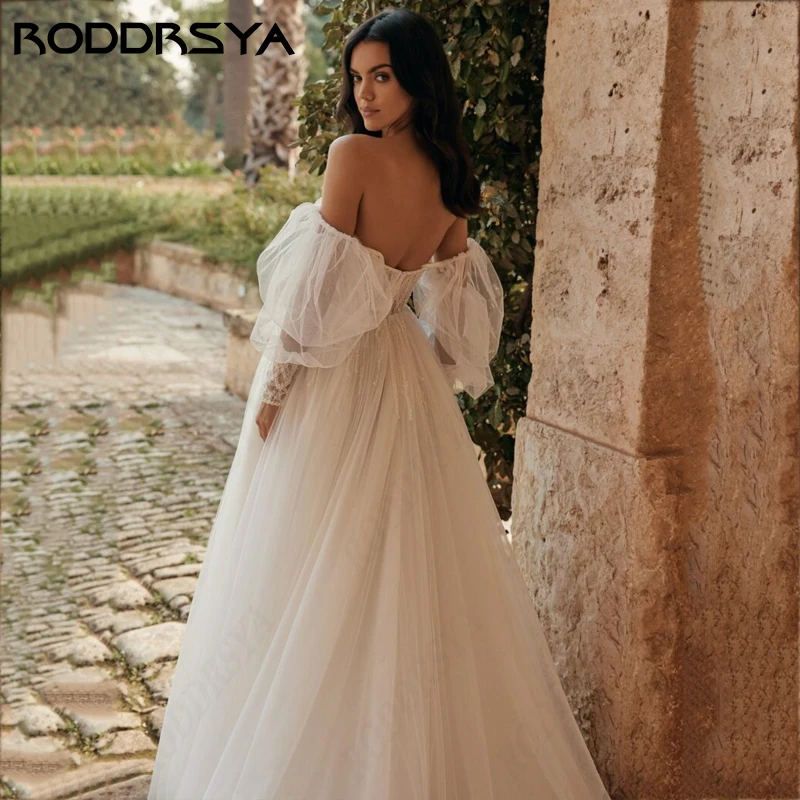 RODDRSYA Puff Sleeve High Split Wedding Dresses Sweetheart Tulle Robe De Mariée A-line Backless Bridal Party For Women 2024