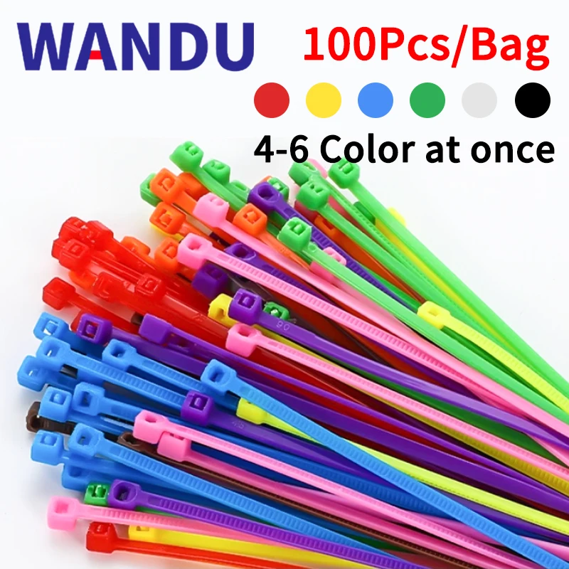2.5*150/200mm Self-Locking Nylon Cable Ties 6 Inch 100PCS Plastic Zip Tie Binding Wrap Straps Fastening Loop Home Office Wandu
