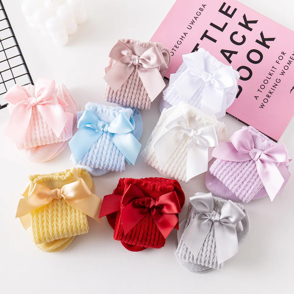30pair/lot Baby Girl Kids Socks Spring Sumner Autumn Cotton Newborn Infant Toddler Knee High Bows Breathable Mesh Lace Socks