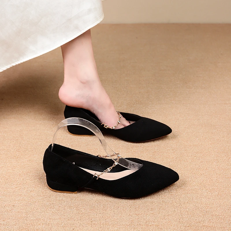 Frühling Herbst Damen Wildleder Spitze Mary Jane Flache Schuhe Kristallketten-Riemen Rutschfeste Lässige Bequeme Schuhe – Detail 4