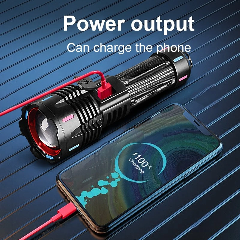 2025 Latest High Power LED Flashlight Fluorescent World's Strongest Flashlight 4000m Rechargeable XHP360 Tactical Lantern