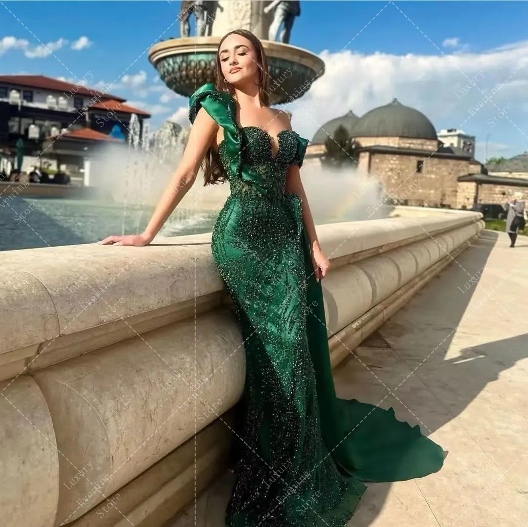 Luxury Mermaid Evening Dresses Woman\'s Crystal Sweetheart Off The Shoulder Fashion Prom Gowns Formal Elegant Vestidos De Noche