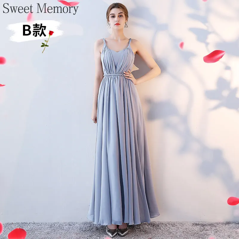 Personalizza dolce memoria rosa grigio Chiffon abito da damigella d'onore moda sposa abiti da sposa per le donne abito da sera da ballo