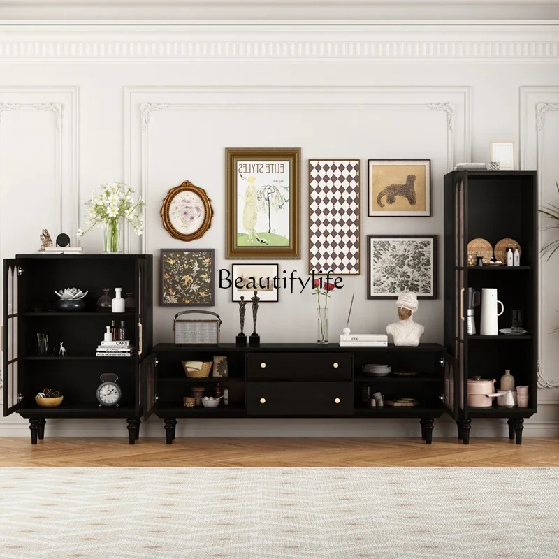 

yj7yj7 American-style Solid Wood Black Coffee Table for Home Living Room Small Apartment French-style