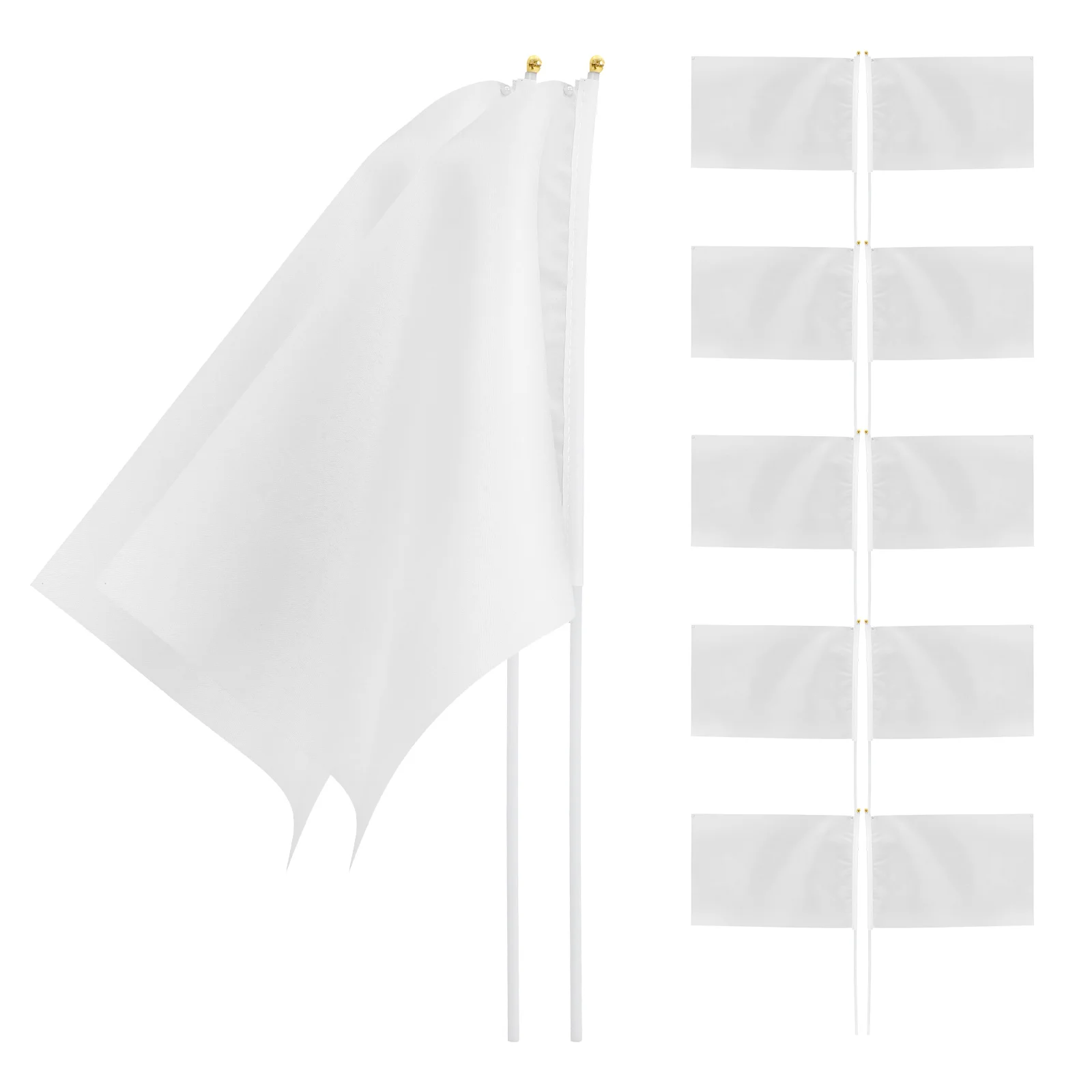 

20pcs Hand Waving Flags 20x30cm White Polyester Blank Handheld Cheering Flags 40cm PP Sticks Sports Events Racing Parties