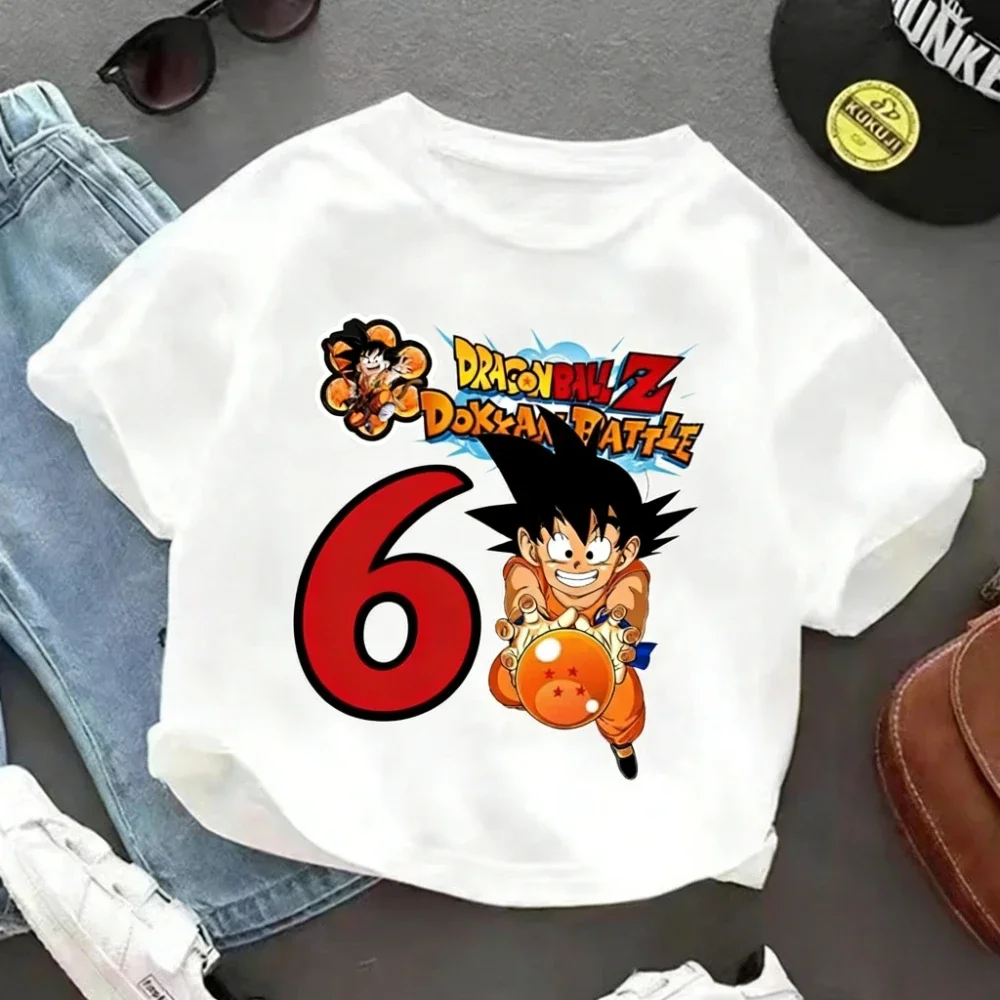 2026 Hot Cartoon Anime Dragon Ball Goku Printed T-shirt Children Birthday Lucky Numbers 1-10 Years Old Cartoon Clothes Kids Gift